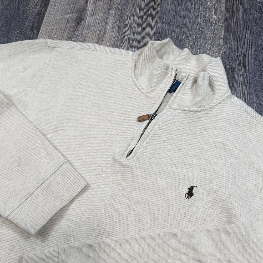 Polo Ralph‎ Lauren 1/4 Zip Pullover Sweater Men's XXL Beige Cotton Pony Logo